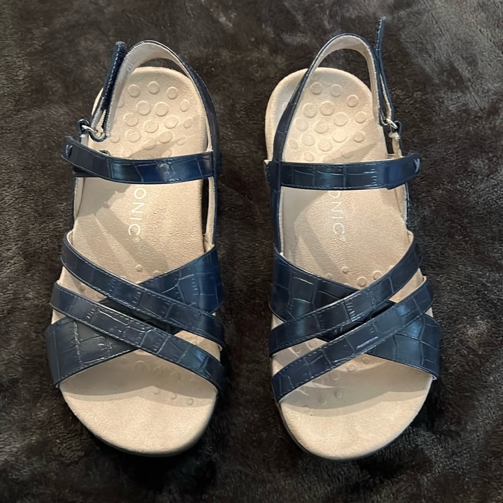 EUC Vionic Navy Blue Flat Sandals 7.5W